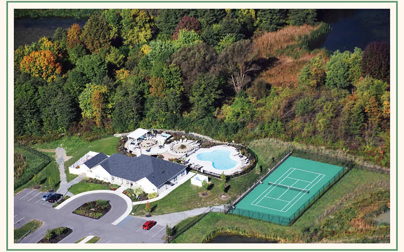 aerial shot of outdoor amenities at Shelter Cove