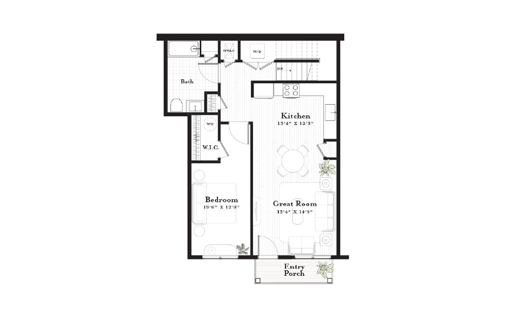 Brewster - 1 bedroom floorplan layout with 1 bath and 1368 square feet. (Floor 2)