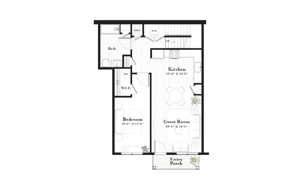 Brewster - 1 bedroom floorplan layout with 1 bathroom and 1368 square feet (Floor 2)