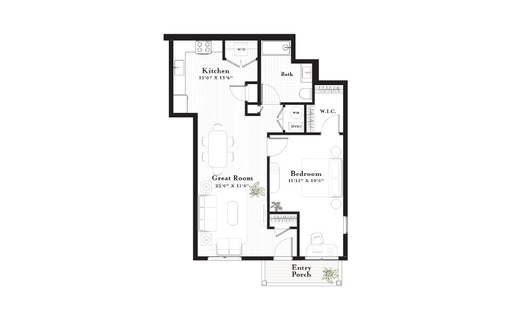Mashpee - 1 bedroom floorplan layout with 1 bath and 920 square feet.